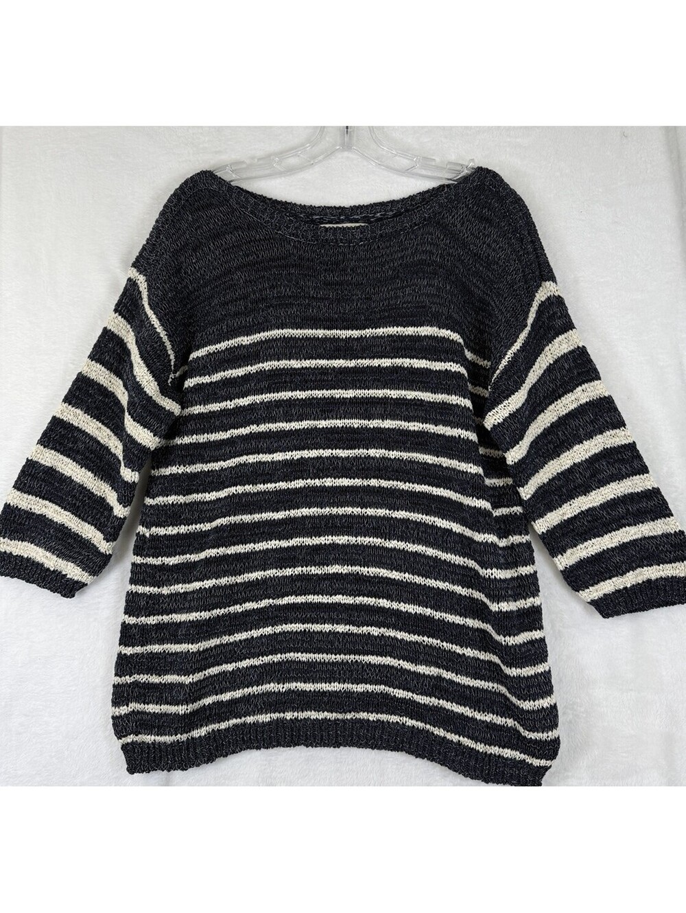Jones New York Sweater XL Nautical Blue White Striped Cotton Blend Boat Neck